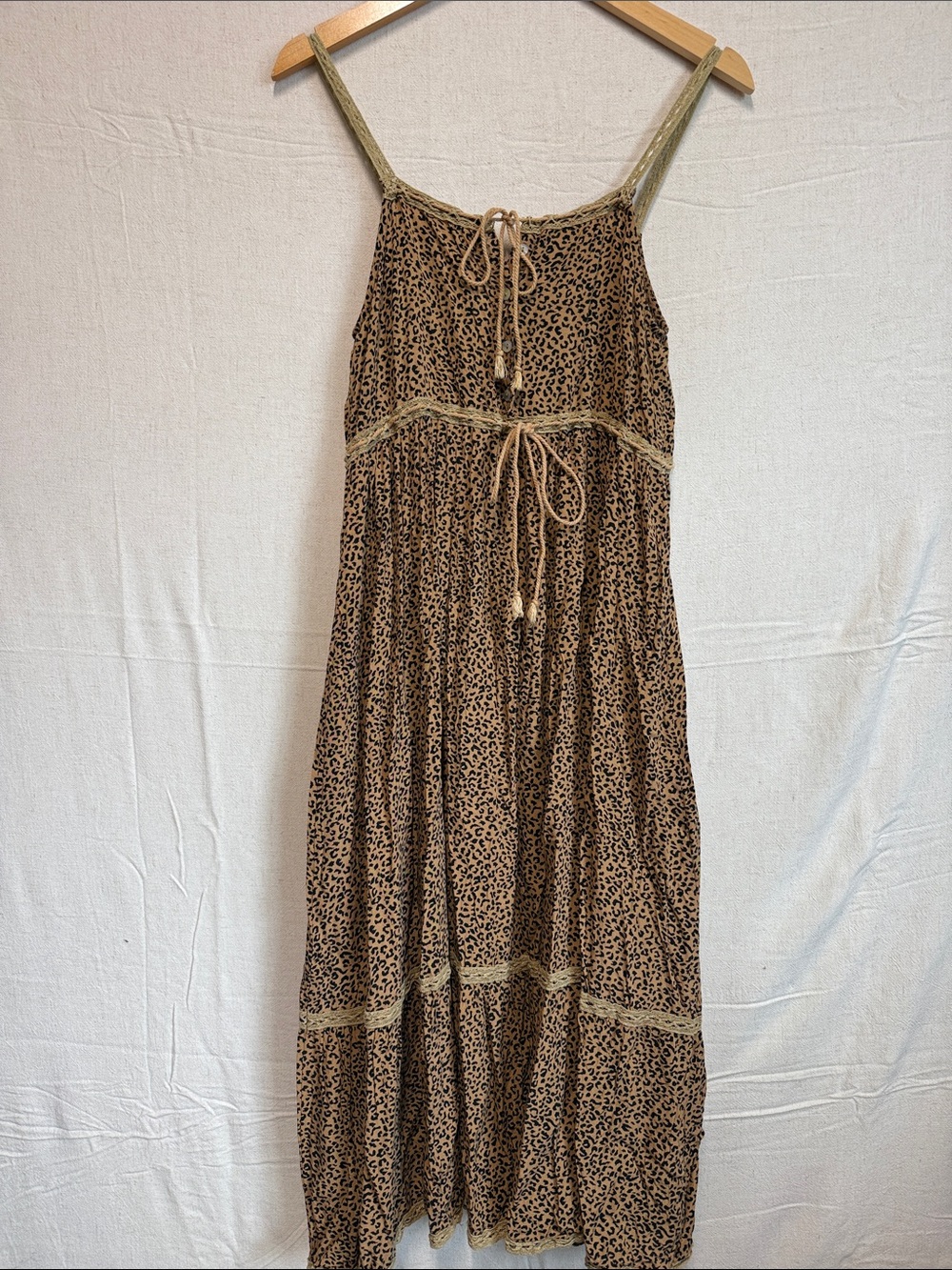 Leopard Print Brown Maxi Dress with Tie Waist